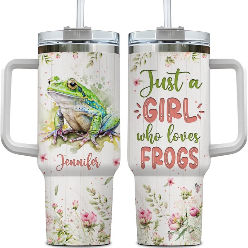 Hyturtle Personalized Gifts For Frog Lover Tumbler 40oz with Handle and Straw - Stainless Steel Travel Coffee Cup With Lid - Cute Animal Lover Gifts For Women, Girl On Birthday Christmas