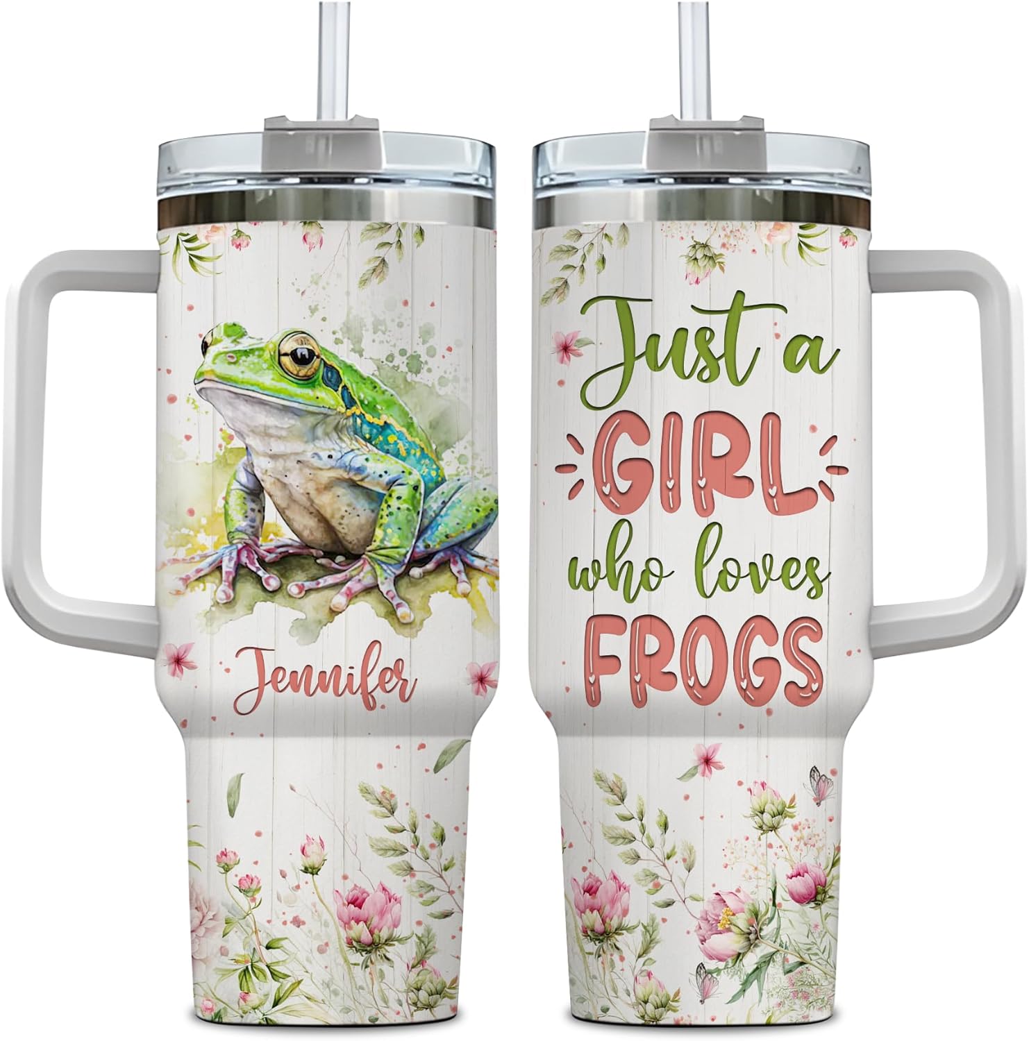 71uL3jXfBZL._AC_SL1500_.jpg Hyturtle Personalized Gifts For Frog Lover Tumbler 40oz with Handle and Straw - Stainless Steel Travel Coffee Cup With Lid - Cute Animal Lover Gifts For Women, Girl On Birthday Christmas