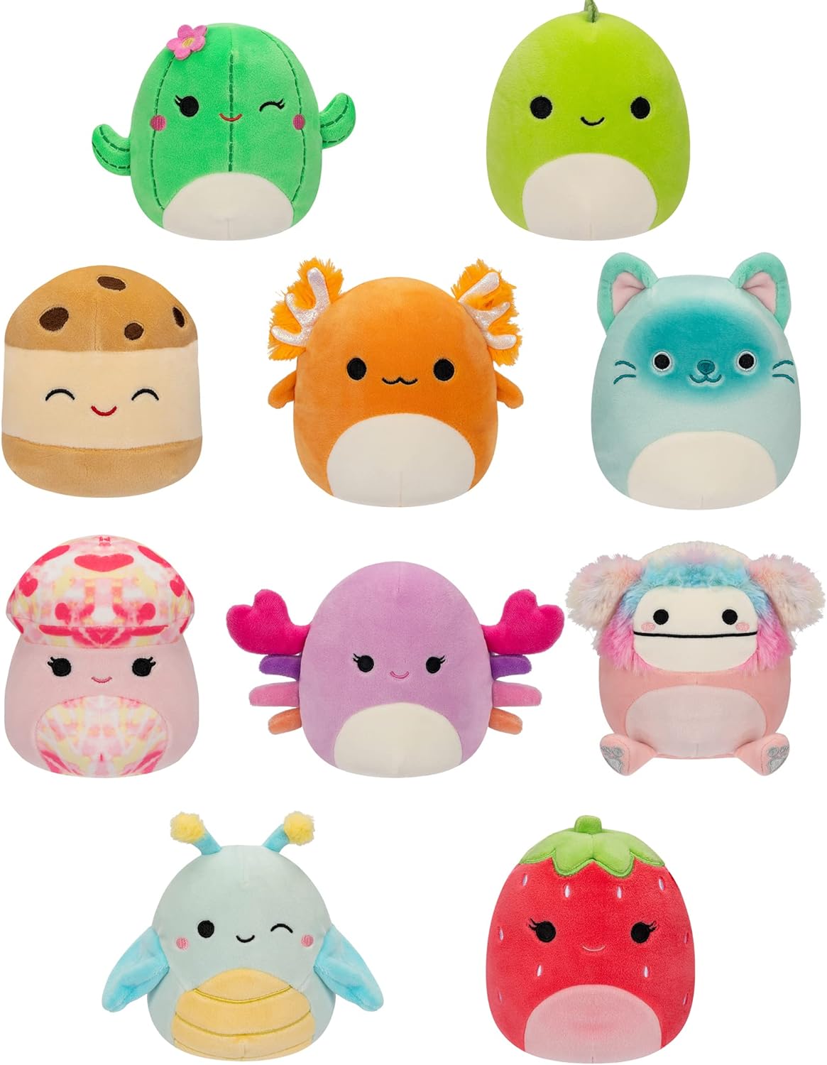 71uTKfjonzL._AC_SL1500_.jpg Squishmallows 5-Inch 10-Pack Plush - Diane Bigfoot, Giles Grasshopper, Maritza Cactus, Nico Axolotl, Rachel Mushroom, and More - Ultrasoft Official Kelly Toy Plush - Amazon Exclusive