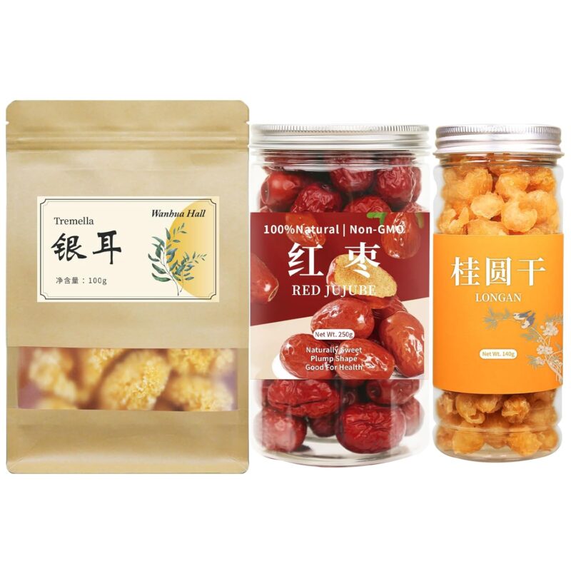 Wanhua Hall Dried White Fungus Snow Fungus 银耳 & Dried Red Dates Jujube Dates 红枣 & Dried Longan Pulp Longan Fruit Gui Yuan 桂圆