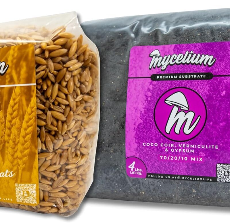 Mycelium's Dung-Loving Mushroom Monotub Bundle - 4LB CVG & 2LB Whole Oats Grain | Expertly Prepared for Peak Mycelium Growth | Nutrient-Dense for Home Growers | Sterile Bags for Beginners & Pros