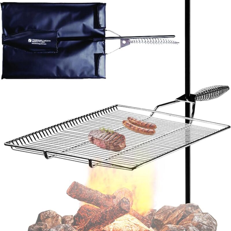 Stromberg Carlson Stake & Grill, Camping Grill, Open Fire Cooking Equipment, Fire Pit Accessories, Campfire Grill Grate, 15"x22" w/ 36" Long Stake