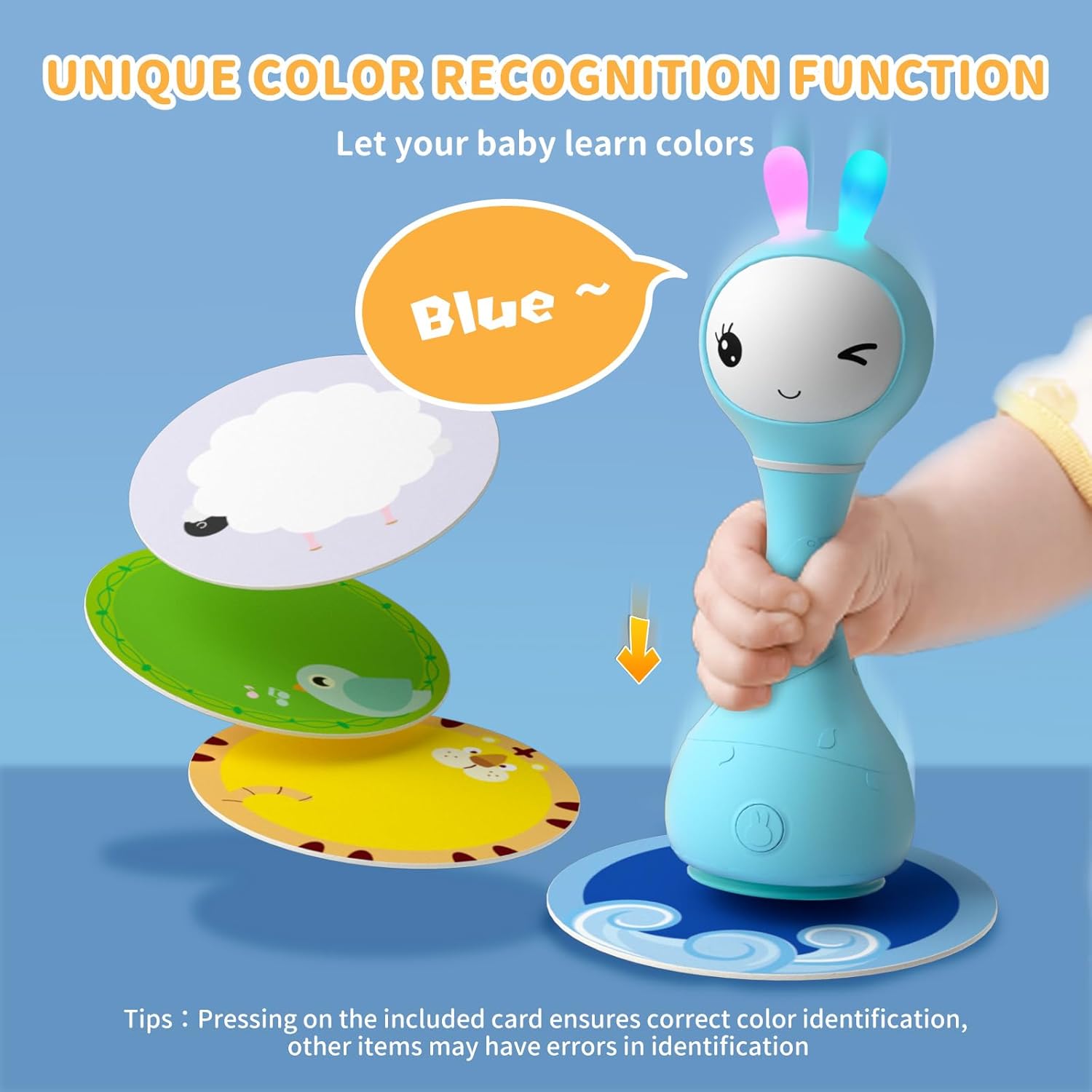 71wYSiftmhL._AC_SL1500_.jpg alilo Smarty Bunny Baby Rattle Musical Light Up Toys, Infants Newborns Baby Toys 0-3-6-12-18-24 Months,1 Year Old Boy Girl Easter Gifts, 4 Music Modes and Color Recognition Function with 9 Color Card - Image 4