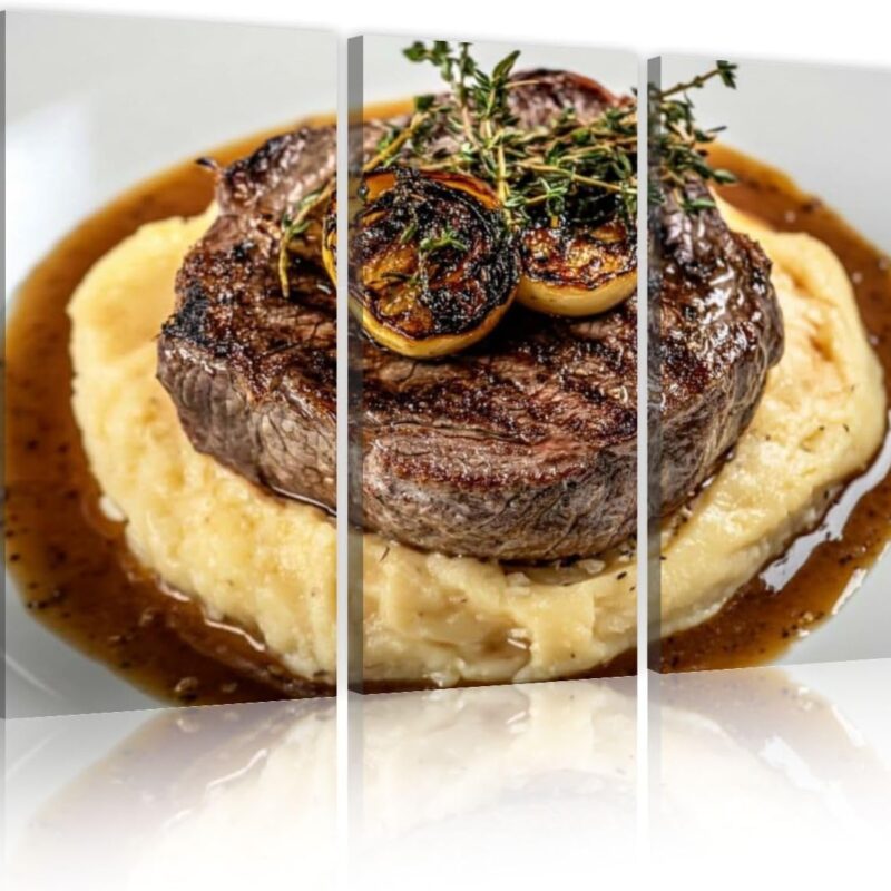 71wfFT9-0L._AC_SL1500_.jpg HGWAPONSATR 3 Panel Canvas Print Wall Art Baked tenderloin morel mushroom sauce mashed potatoes Poster Artwork for Living Room Bedroom Office Home Decor Ready to Hang 16x32 inches