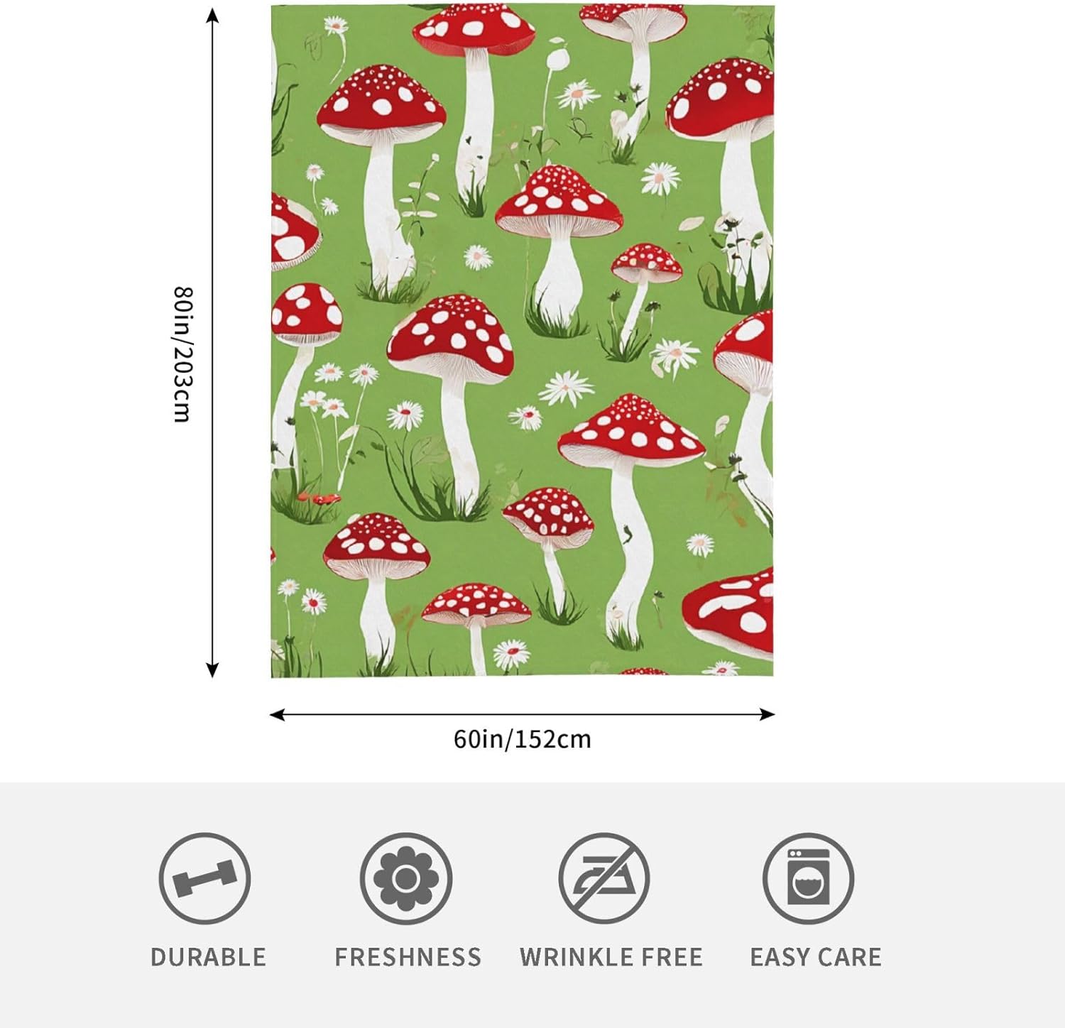 71xxyjhSiL._AC_SL1500_.jpg (Cartoon Mushrooms) Blankets, Throw Blanket for Couch Bed Sofa 80 x 60 inches Cozy Soft Summer Flannel Blanket Office Home Essentials Decor Teacher Gifts, Black - Image 5