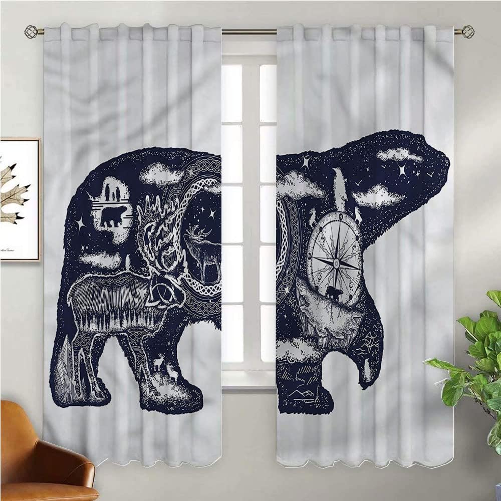 71xUeuebfNL._AC_SL1000_.jpg Polyester Curtains, Cabin Shading Curtain, Polar Bear Tattoo Art Style, Window Curtains Bedroom Short, 72 x 108 Inch, Bedroom Curtains Decor, - Image 2