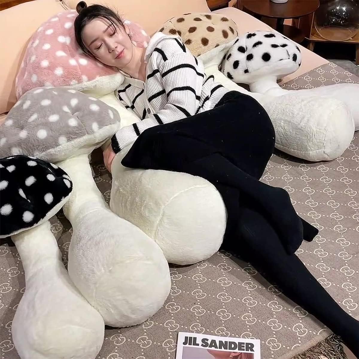 71xuTpEF43L._AC_SL1200_.jpg Mushroom Body Pillow, 52inch Long Mushroom Plush Pillow, Cute Soft Long Bed Pillow for Adults (Grey, 52 Inch) - Image 4