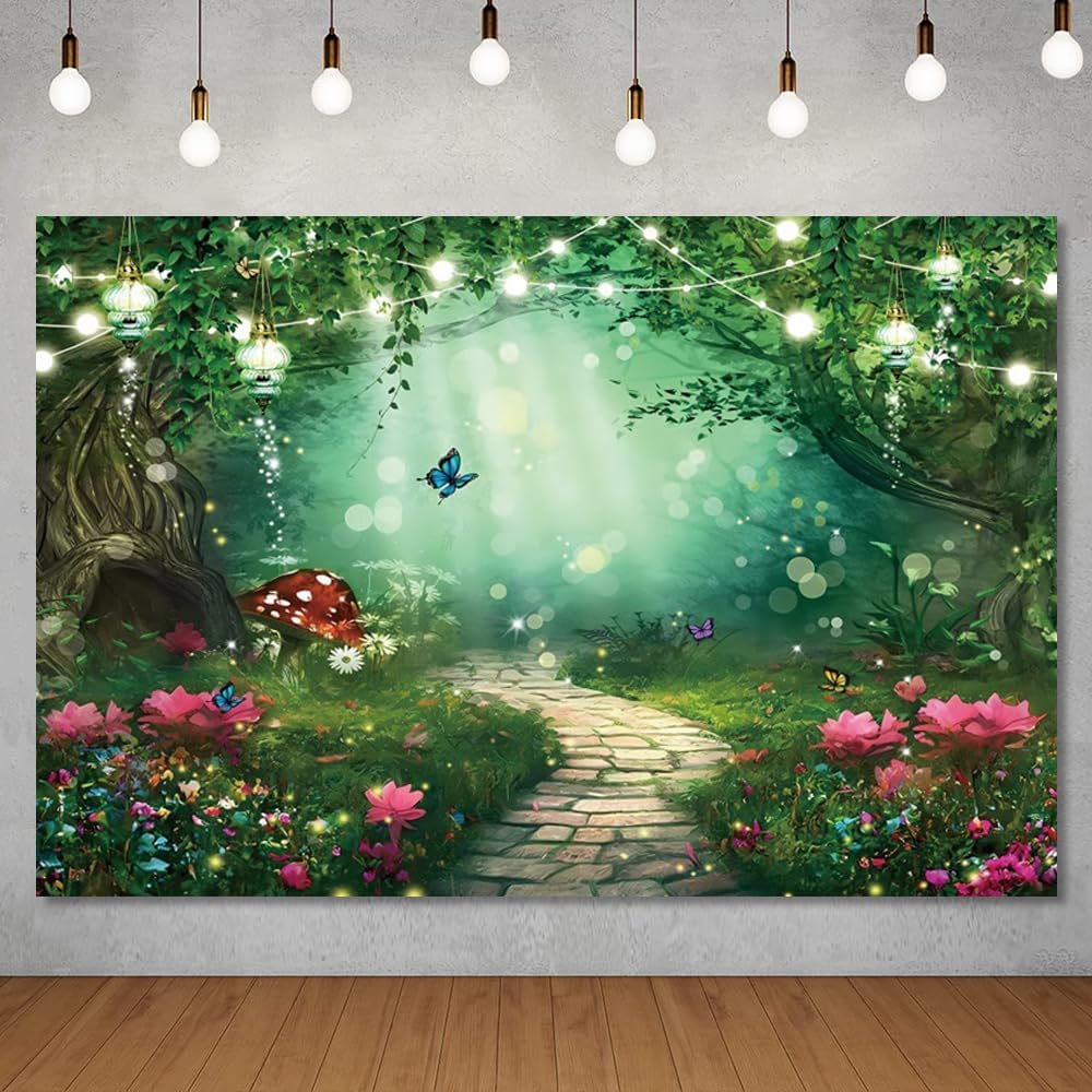 71zNl2nXttL._AC_SL1000_.jpg Chloroplastid Spring Enchanted Forest Backdrop 12x8ft Fairy Tale Wonderland Garden Woodland Mushroom Butterfly Photography Background for Princess Girl Birthday Party Banner Decorations Photoshoot - Image 3