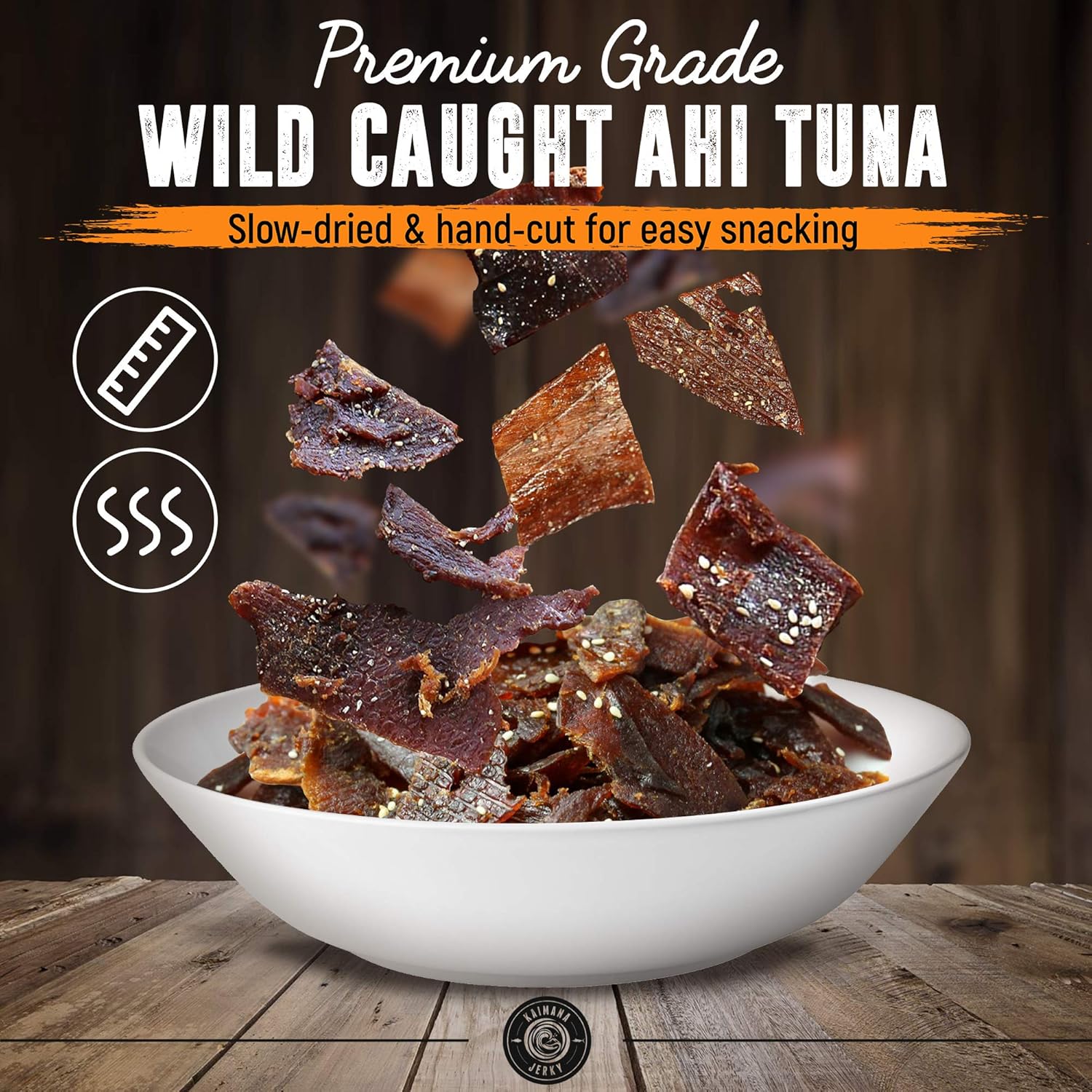 81-ntZfTpGL._SL1500_.jpg Kaimana Wild-Caught Ahi Tuna Jerky - Teriyaki | Rich in Omega-3s & High in Protein | All-Natural & Organic Fish Jerky (3 pack, 2 oz) - Image 3