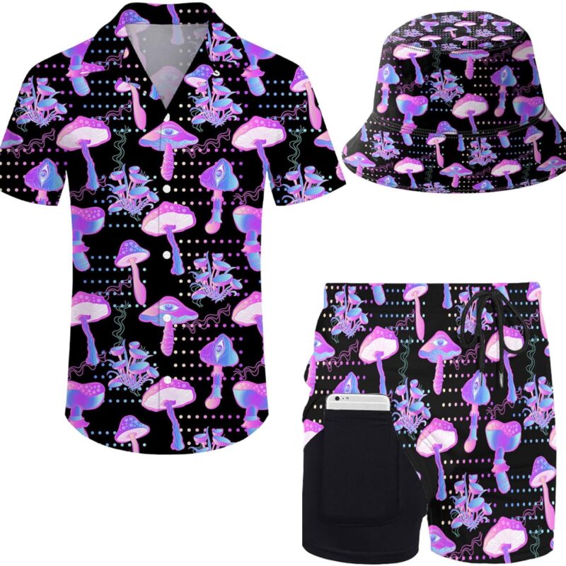 Men's 2 Piece Outfits Tropical Leaves Hawaiian Shirt and Shorts