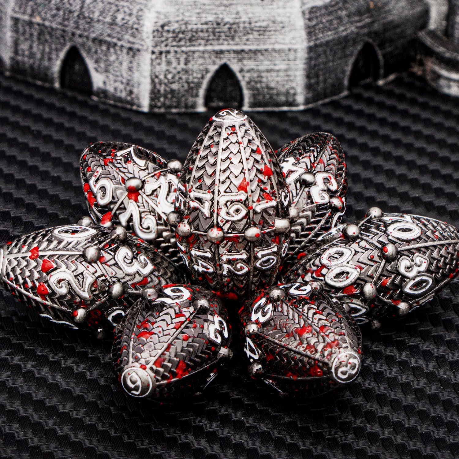 811sc6JwGDL._AC_SL1500_.jpg ARUOHHA DND Metal Dice Blood Splatter Dragon Egg Dice with Rotating Dragon Egg Shell, Dungeons and Dragons Role Playing Game RPG D&D Dice Polyhedral D and D Dice Set D20 D12 D10 D8 D6 D4 - Image 5