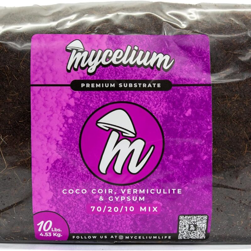 Mycelium’s Superior CVG Substrate Blend - Organic Coco Coir, Vermiculite, Gypsum Mix - Ideal for High Yield Dung-Loving Mushroom Cultivation - Sterilized 10LB Bag for Beginners & Pros