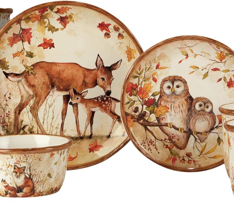 Certified International Pine Forest 16 pc Dinnerware Set, Service for 4, BROWN