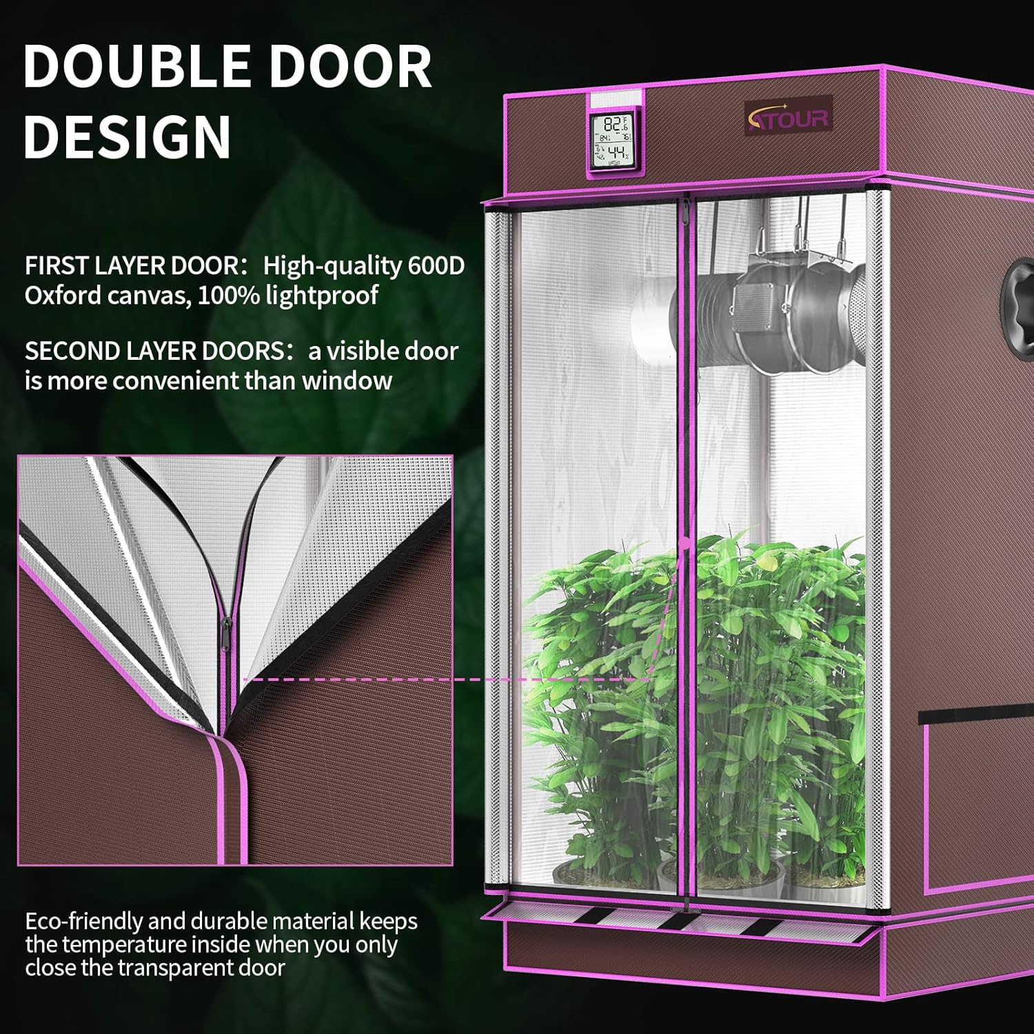 813h3bNn0HL._AC_SL1500_.jpg ATOUR 4x2 Grow Tent, 48"x24"x60''High Reflective Mylar 1680D Hydroponic Grow Tents, Waterproof Grow Tent with Double Cleart Observation Door and Floor Tray, for Indoor Plant Growing - Image 2