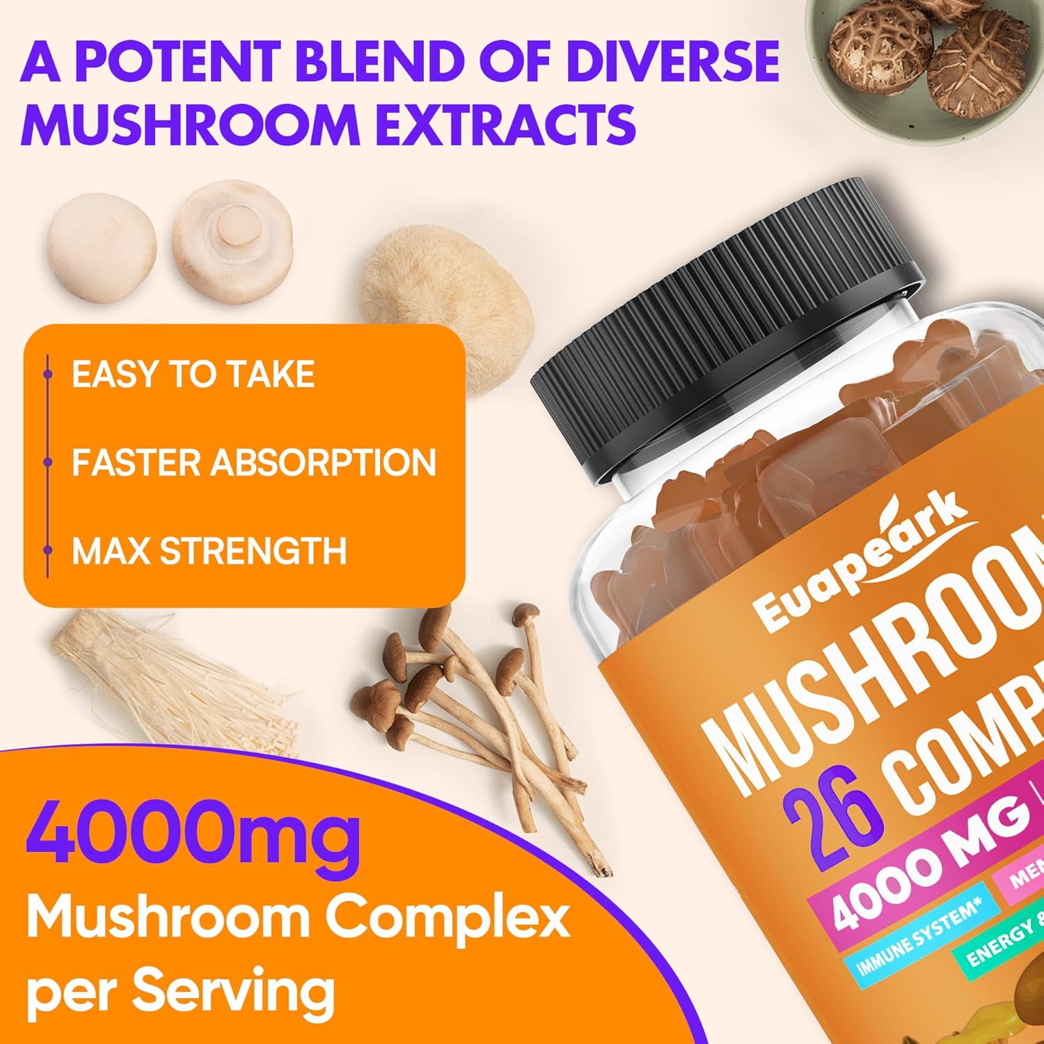 814UMRqijsL._AC_SL1500_.jpg Mushroom Gummies, Mushroom Supplement 4000mg with Ashwagandha & Lion's Mane, Turkey Tail, Reishi, Chaga, Cordyceps & More for Brain, Energy, Focus, Organic Mushrooms Complex Gummies for Adults, 240ct - Image 8