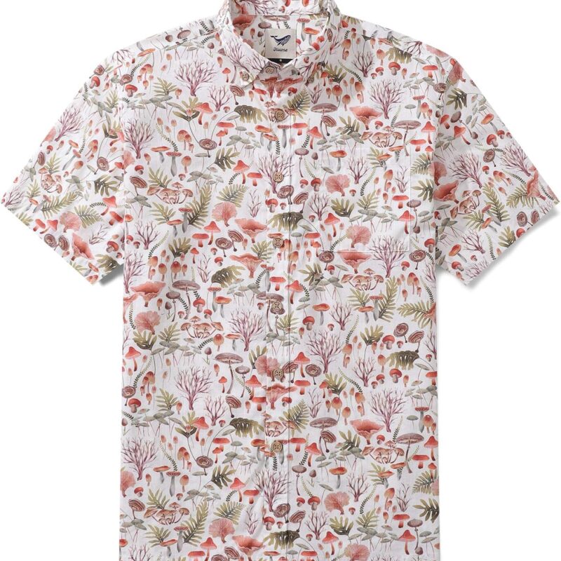 Men's Hawaiian Shirt Mushrooms by Eloise Cotton Button-Down Short Sleeve Aloha Shirt