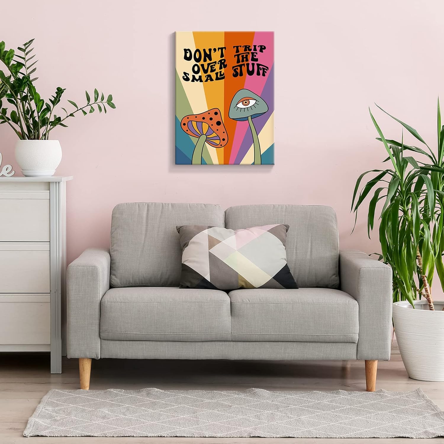 818BHzK1ebL._AC_SL1500_.jpg Wood Framed Vintage Funky Mushroom Canvas Wall Art Trippy Cool Motivational Positive Affirmations Quotes Room Aesthetic Posters Hippie Cute Prints Painting 70s Decor for Bedroom Living Room 24x36in - Image 5