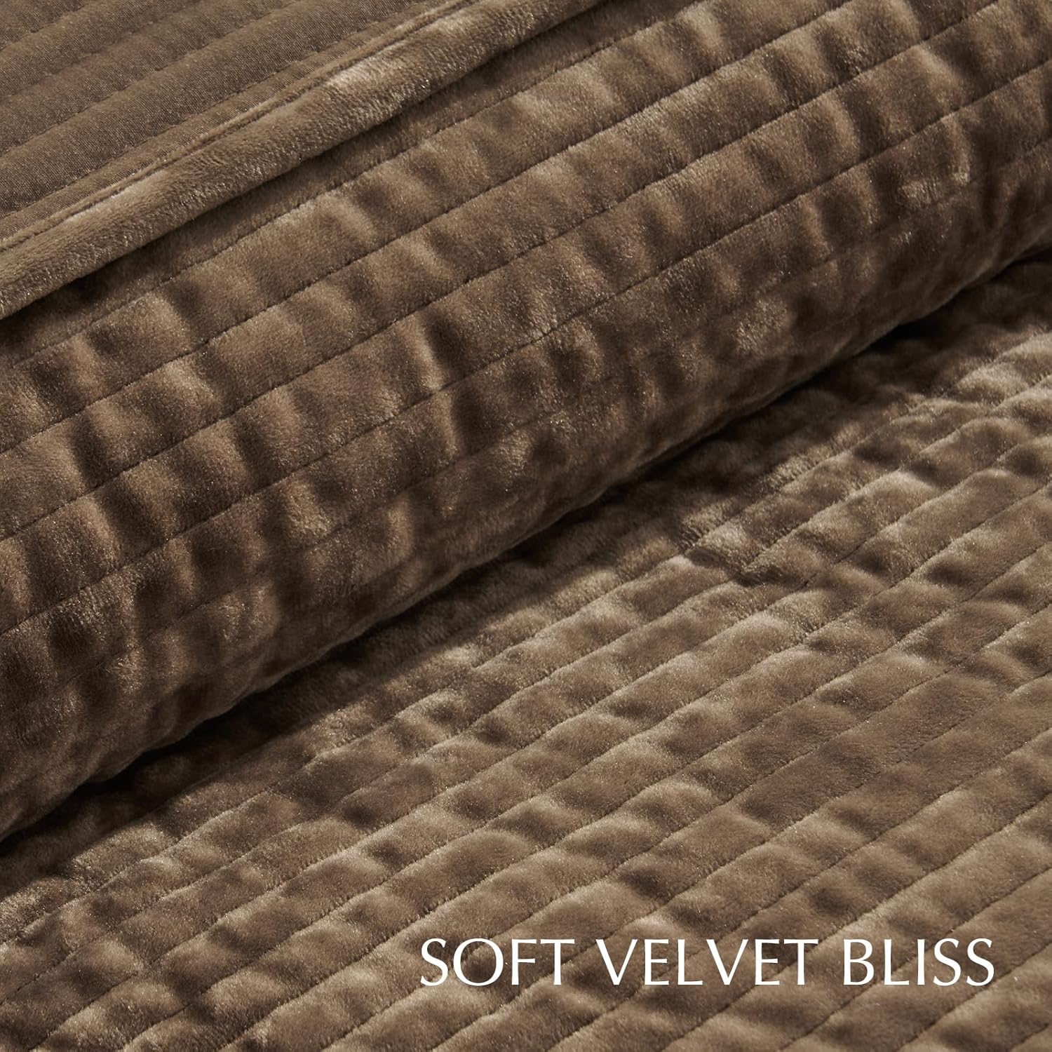 81AVEUOfbKL._AC_SL1500_.jpg EVERGRACE Velvet Quilt Set Queen Size, Luxurious Soft Velvet Bedding Sets, Lightweight Velvet Comforter for All Season, Striped Channel Bedspread Coverlet with 2 Shams, Mushroom Brown - Image 5