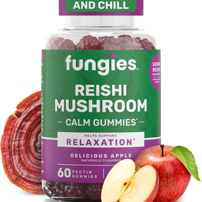 Fungies Reishi Mushroom Gummies, Delicious Apple Flavor - Mushroom Herbal Supplement Gummy for Adults Supports Immune Health, Relaxation & Healthy Aging - Calming Gummies for Sleep - 60 Servings