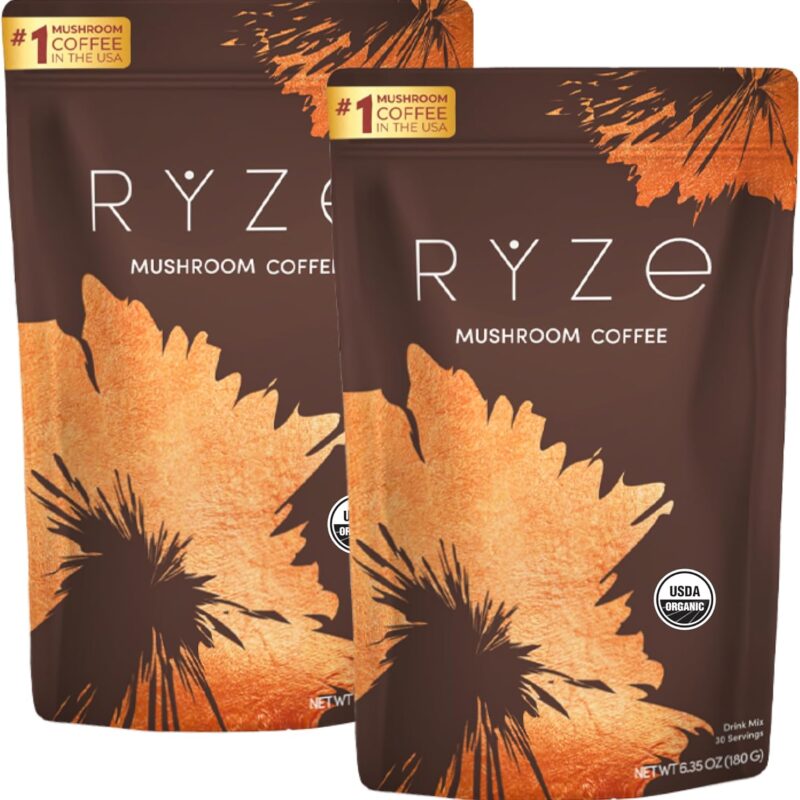 RYZE Starter Kit | Mushroom Coffee Bundle | 6 Adaptogenic Mushrooms | USDA Organic | Instant Coffee | MCT Oil | USA Grown | Better Energy, Focus, Digestion, Immunity | 60 servings