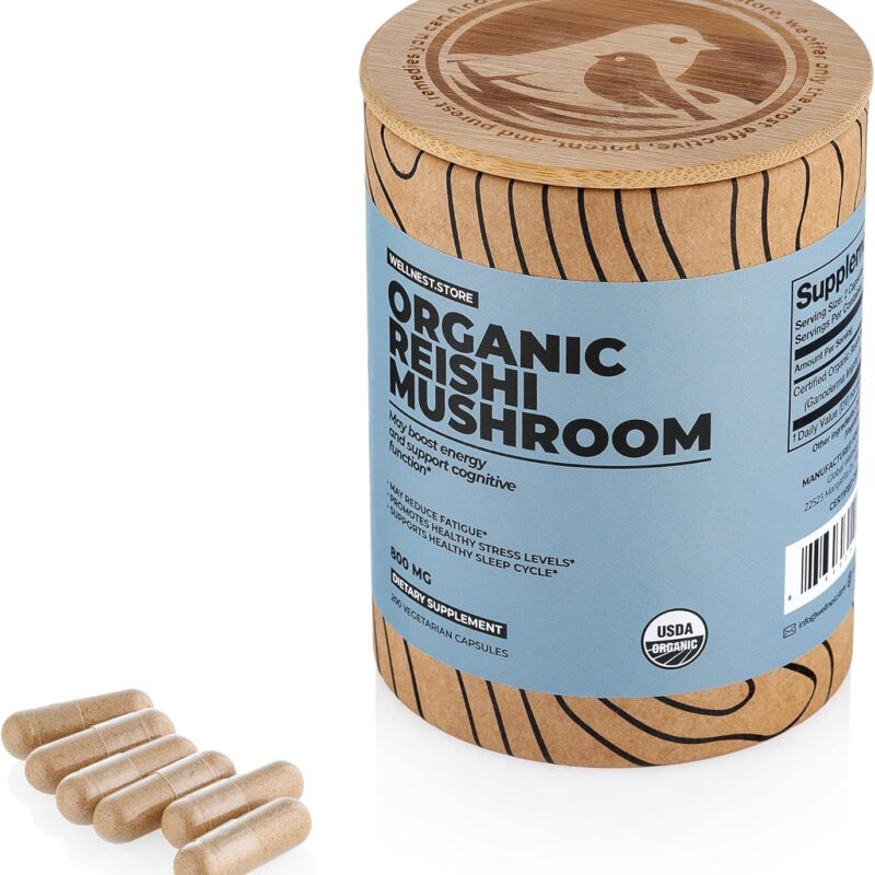 Reishi Organic Mushroom Supplement Capsules | Ganoderma Extract, Immune Support Supplement | Boosts Energy, Fights Fatigue & Supports Cognitive Function | Mushroom Extract Capsules (200)