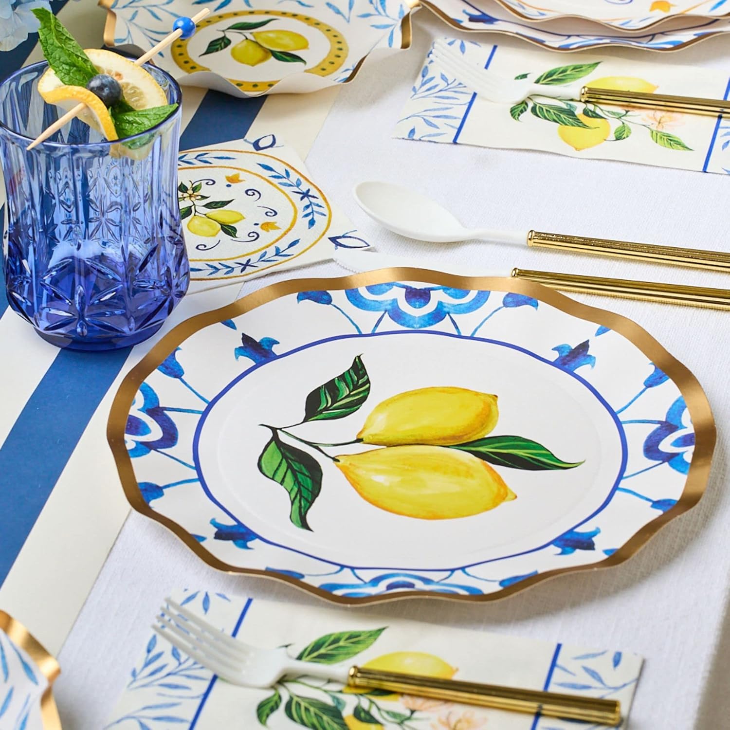81CP1GMsk1L._AC_SL1500_.jpg Sophistiplate 64Pcs Tableware Set. Decorative Paper Plates. Premium, Heavyweight Plates for Party Decorations. Party Supplies Set Includes Dinner, Salad, Plates & Napkins - Image 9