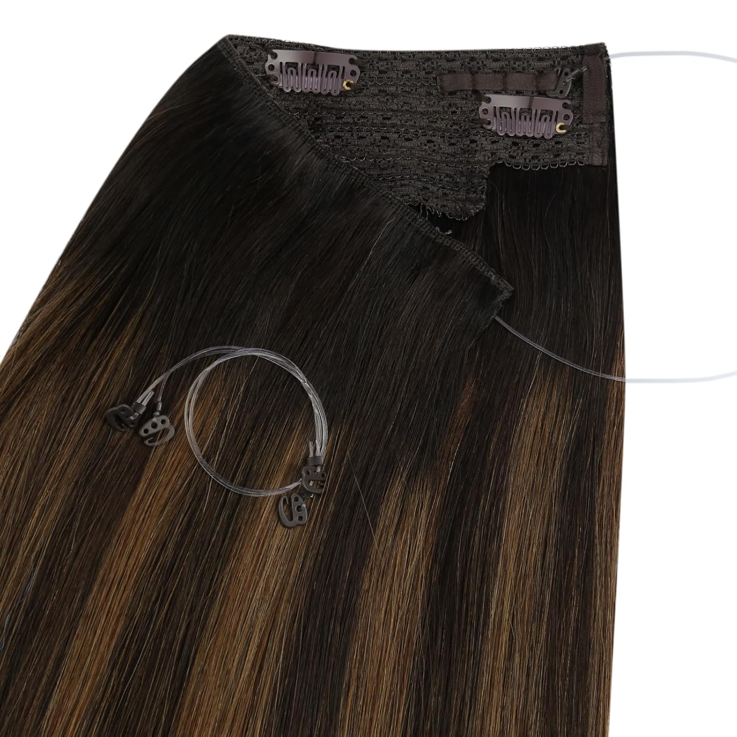 81CWgOUTr5L._SL1500_.jpg Ugeat Wire Hair Extensions Human Hair Brown Remy Invisible Wire Hair Extensions Balayage Dark Brown Mix Chestnut Brown Hair Extensions Real Human Hair Silky Straight 80g 18 Inch - Image 9