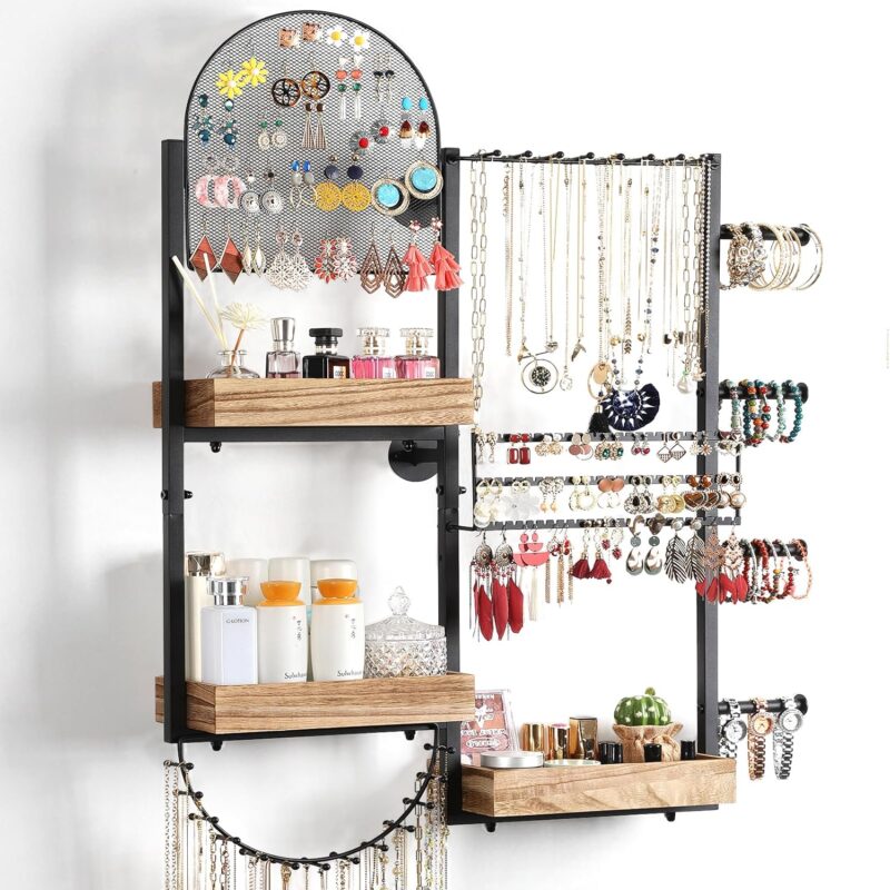 81D7fppTd5L._AC_SL1500_.jpg Keebofly Jewelry Organizer Wall Mount Hanging Jewelry Organizer Large Jewelry Organizer Jewelry Holder Organizer Display Hanging Organizer for Earrings Rings Necklaces Bracelet Watch Perfume