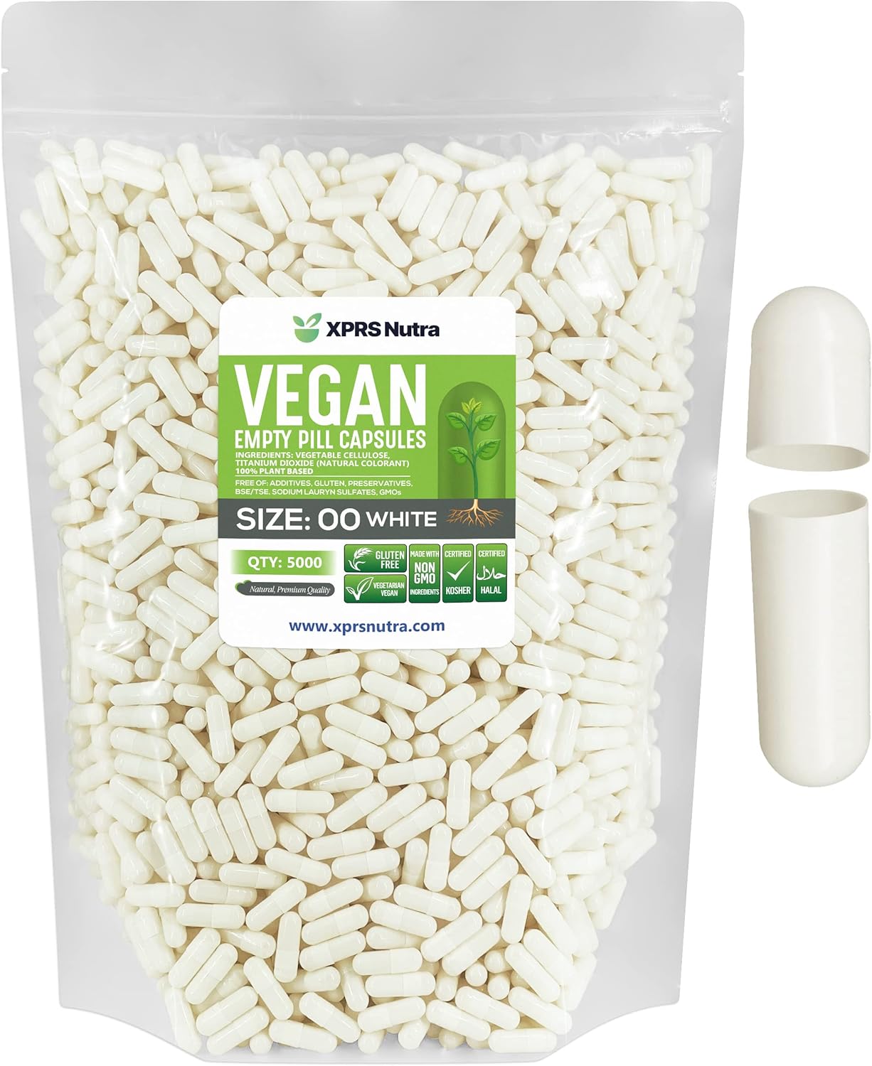 81DUcnqcAL._AC_SL1500_.jpg XPRS Nutra Size 00 Empty Capsules - 5000 Count Empty Vegan Capsules - Vegetarian Empty Pill Capsules- DIY Vegetable Capsule Filling- Veggie Pill Capsules Empty Caps (White)