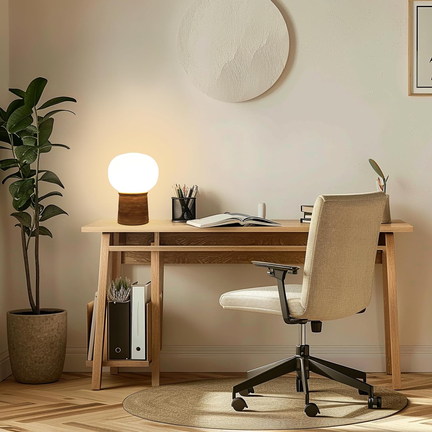 81DxPEHyxxL._AC_SL1500_.jpg Brightech Neptune LED Table Lamp - Modern Mushroom Style Lamp with Natural Base, Glass Globe Lampshade for Bedroom, Living Room, Bedside - 2700k Dimmable Soft White Light at Side Table, End Table - Image 7