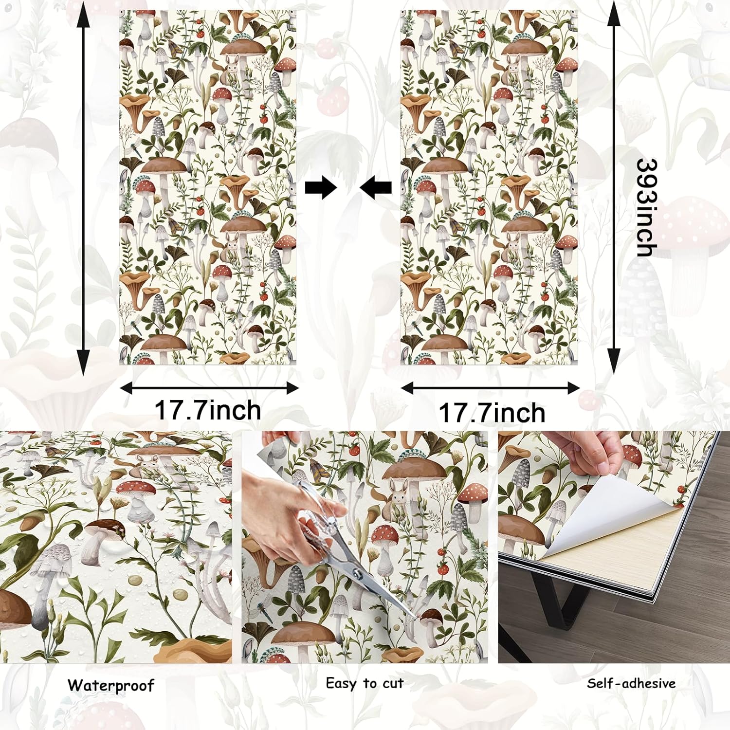 81Egzu6Y32L._AC_SL1500_.jpg Mushroom Wallpaper Peel and Stick Wallpaper Boho Wallpaper 17.7" x 393" Self Adhesive Wallpaper Removable Wallpaper Leaf Forest Wallpaper Mushroom Contact Paper for Countertops Cabinet Decor - Image 3