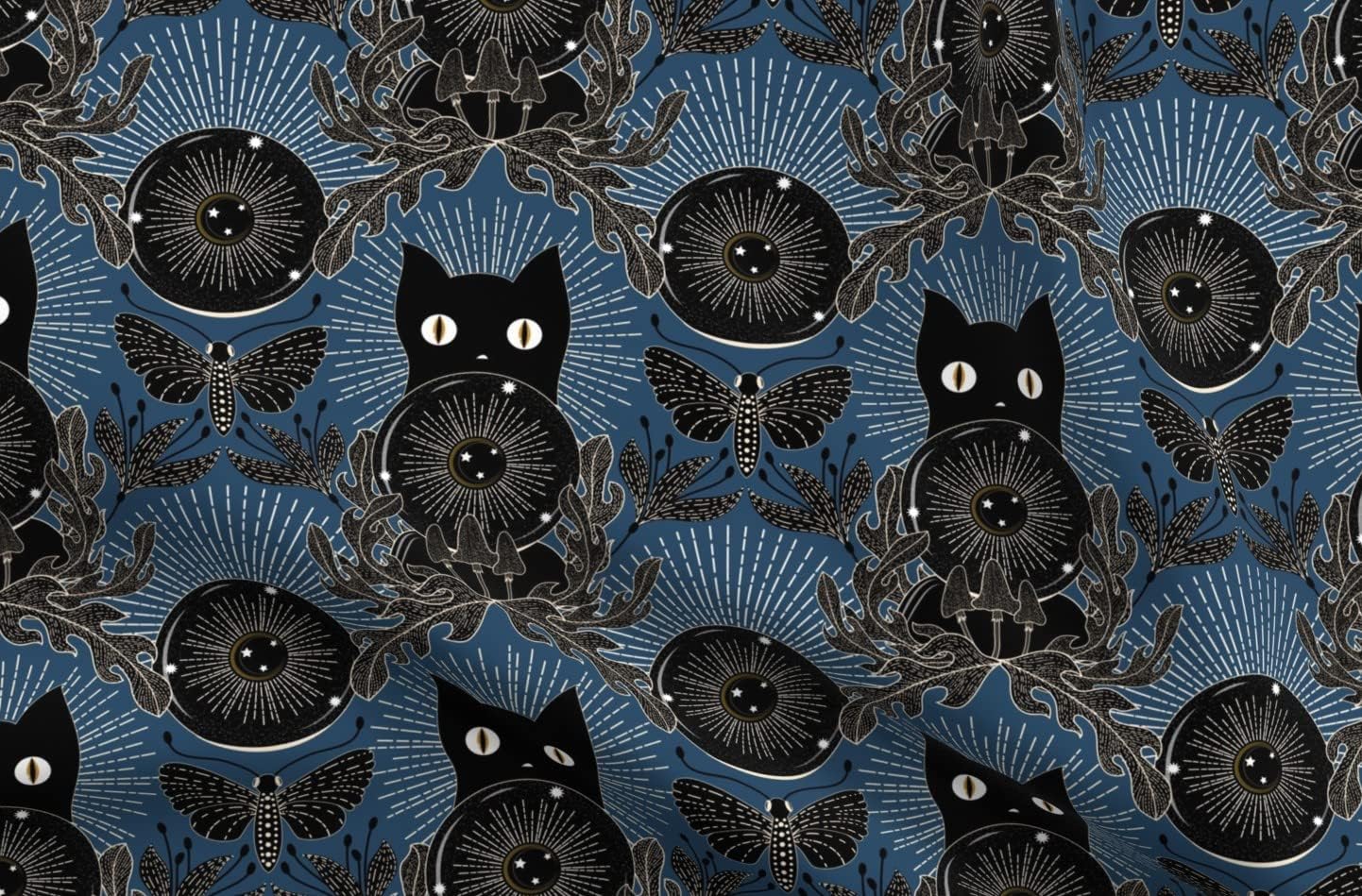 81FUqmMp6zL._AC_SL1442_.jpg Spoonflower Fabric - Kitty Moth Moon Mushrooms Crystal Ball Floral Flowers Printed on Upholstery Velvet Fabric by The Yard - Upholstery Home Decor Bottomweight Apparel - Image 4