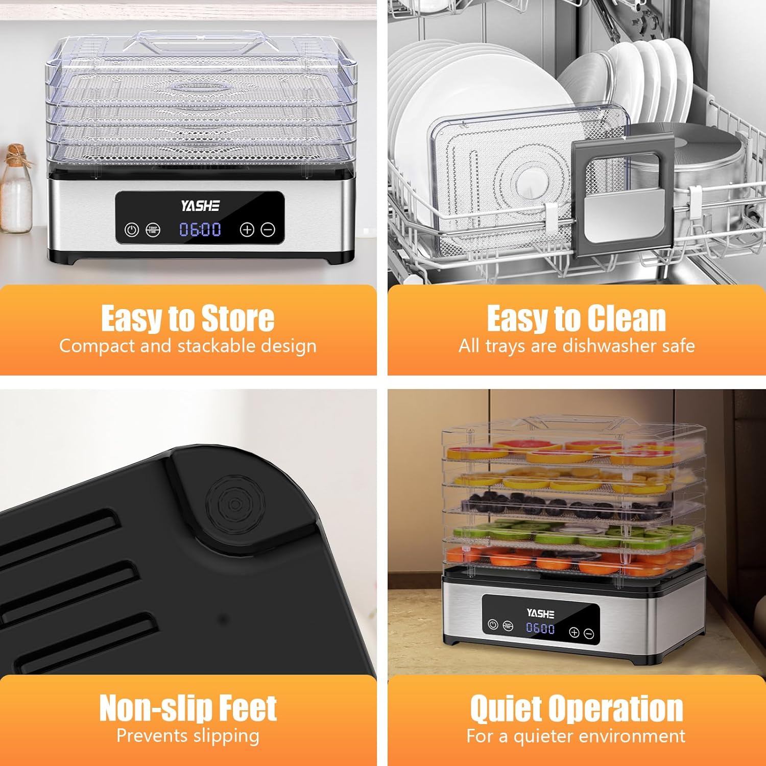 81GAp6X2MWL._AC_SL1500_.jpg YASHE Food Dehydrator Machine, 5 Stainless Steel Trays Food Dryer, 48H Timer and Temperature Control, Recipes Book Included, 420W Dehydrators for Food and Jerky, Herbs, Meat, Fruit, Dog Treats - Image 7