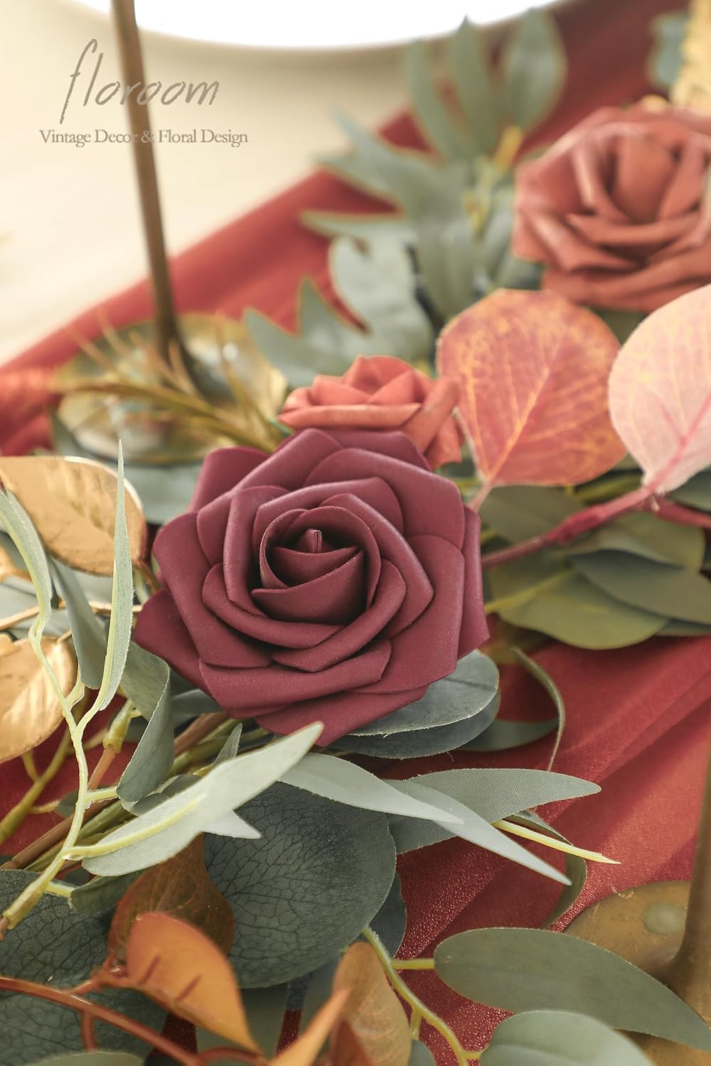 81GZVmAqjsL._AC_SL1500_.jpg Floroom 6ft Artificial Eucalyptus Garland with Flowers Fake Greenery Burnt Orange Faux Floral Vine Garland for Table Decor Wedding Centerpieces Bridal Shower Party Decorations, Terracotta - Image 4