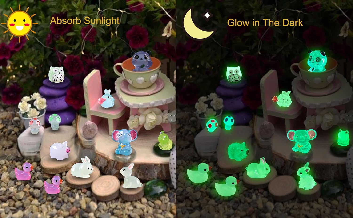 81In7x1GhiL._AC_SL1500_.jpg 100 Pcs Luminous Mini Resin Animals Tiny Resin Animals Bulk, Glow in The Dark to Hide Around The Office Home, for Garden Miniatures Fairy Garden Accessories Crafts Micro Landscape Décor - Image 2