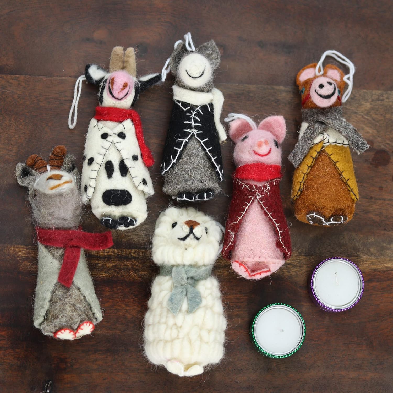 81J9uVKkApL._AC_SL1500_.jpg NOVICA Artisan Handmade Wool Holiday Embroidered Wool Felt Animal Ornaments | Assorted Holiday Decor Animal Themed | Handmade Wool Christmas Tree Hanging Decor | Barnyard Bunch (Set of 6) - Image 2