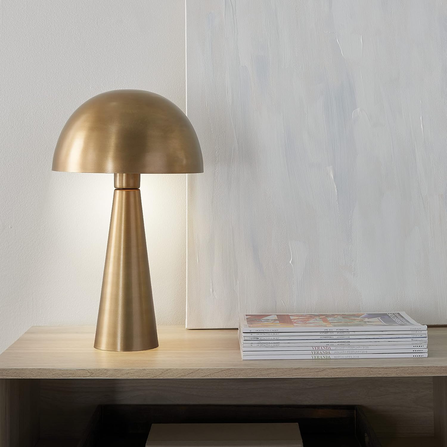 81JpUwgqj7L._AC_SL1500_.jpg Nourison 16" Antique Gold Metal Mushroom Table Lamp, Modern, Retro, Desk Light for Bedroom, Dining, Office, Entryway - Image 3