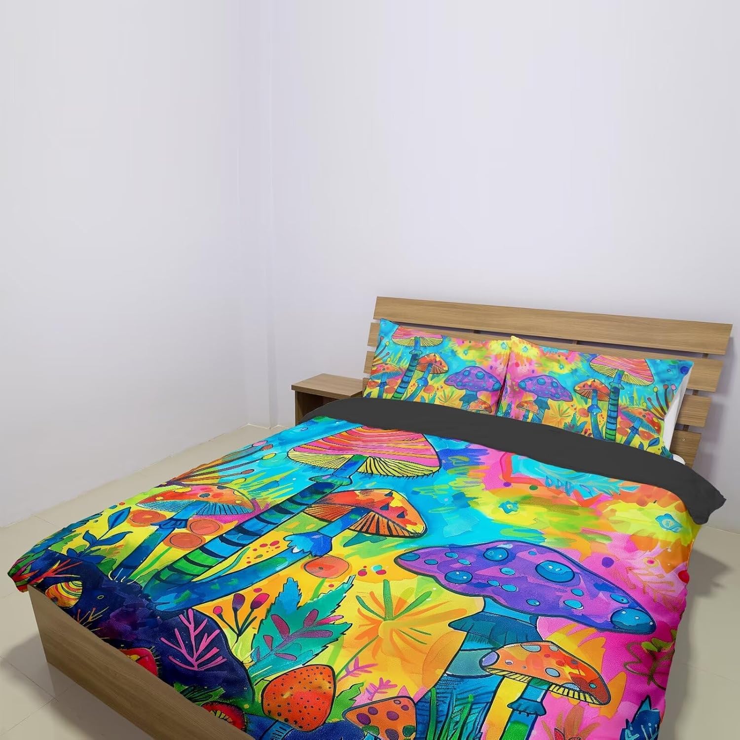 81KV-R-jZLL._AC_SL1500_.jpg 3PCS Colorful Mushroom Bedding Set, Kids Cartoon Hand Drawing Duvet Cover King, Plant Botanical Fungus Comforter Cover 2 Pillow Shams - Image 3