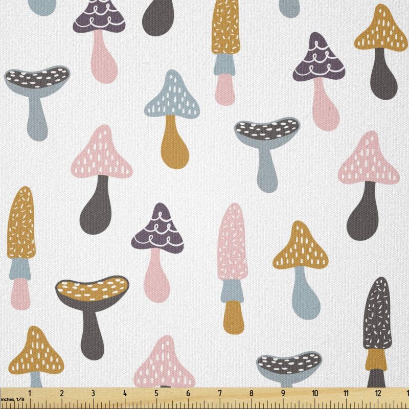 Ambesonne Mushroom Fabric by The Yard, Colorful Pattern with Morchella Morel Porcini Mushrooms in Cartoon Style, Stretch Knit Fabric for Clothing Sewing and Arts Crafts, 5 Yards, Multicolor