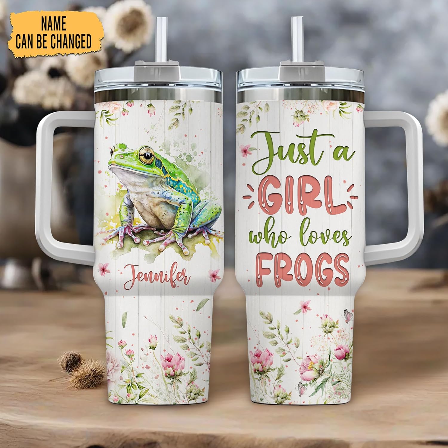 81N87ufbc1L._AC_SL1500_.jpg Hyturtle Personalized Gifts For Frog Lover Tumbler 40oz with Handle and Straw - Stainless Steel Travel Coffee Cup With Lid - Cute Animal Lover Gifts For Women, Girl On Birthday Christmas - Image 2