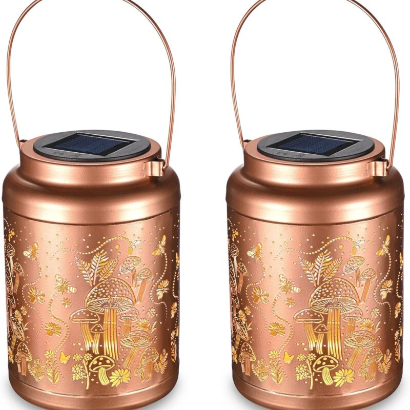 Mushroom Solar Lantern Outdoor Hanging Waterproof Metal Bird Decorative Light Christmas Gifts for Family Yard Patio Garden Backyard Porch Table Decor 2 Pack