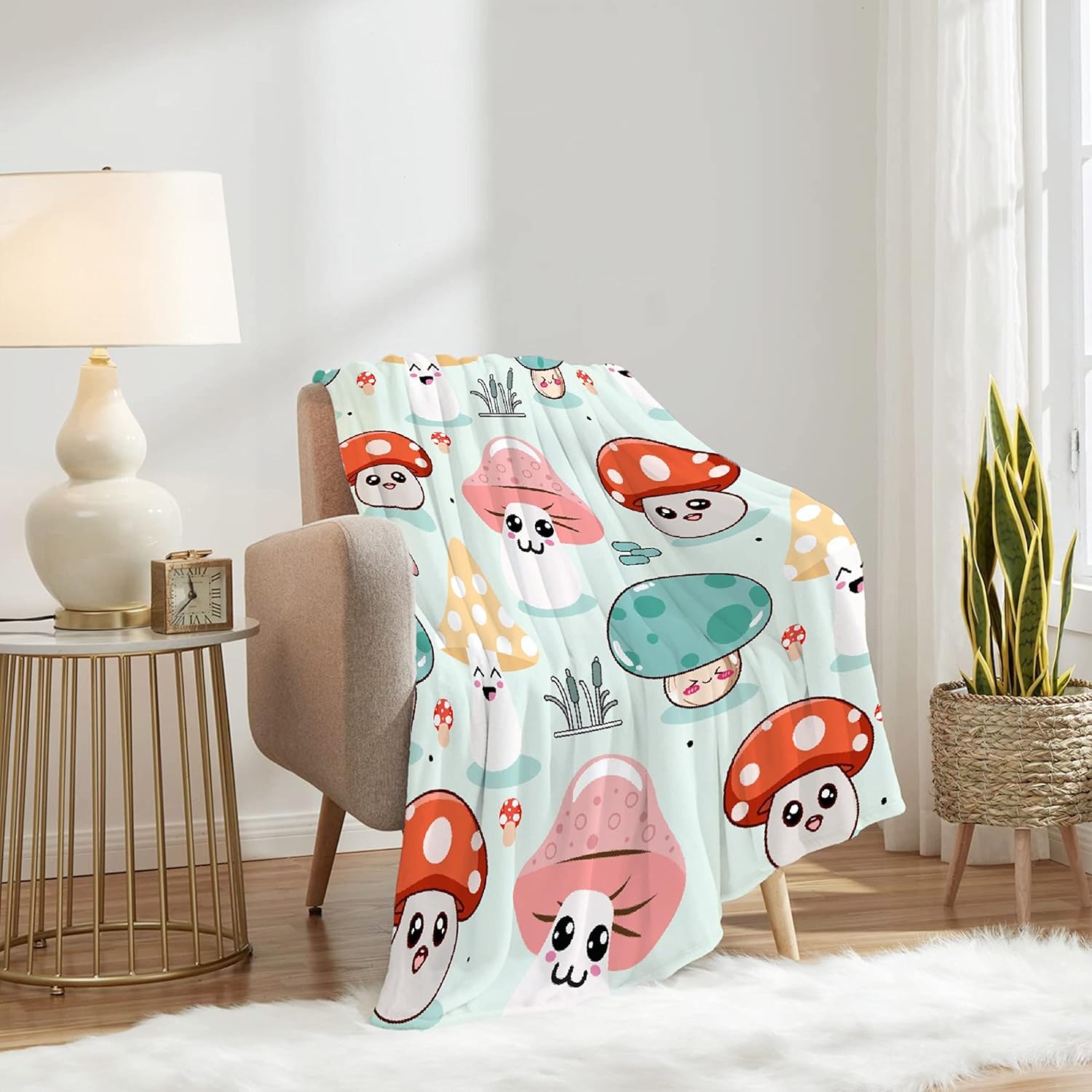 81PPTWxFfAL._AC_SL1500_.jpg Cute Mushroom Head Blanket Throw, Ultral Soft Warm Lightweight Flannel Fleece Micro Cartoon Anime Mushroom Blanket Suit for Bed Couch Sofa Travel Gift Home Mushroom Decor 120"x90" XL for Family - Image 3