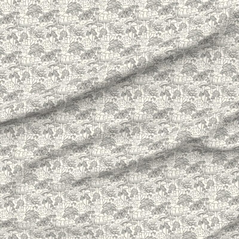 Spoonflower Fabric - Black Mushroom Pen and Ink Forest Nature Woodland Fauna Mycology Printed on Performance Velvet Fabric by The Yard - Durable Upholstery Home Decor Accessories