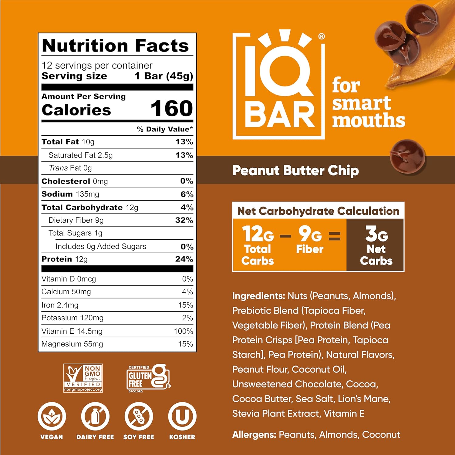 81PZoQgyjrL._SL1500_.jpg IQBAR Brain and Body Keto Protein Bars - Peanut Butter Chip and Almond Butter Chip - 12 Count Energy Bars - Low Carb Protein Bars - High Fiber Vegan Bars Low Sugar Meal Replacement Bars - Image 4