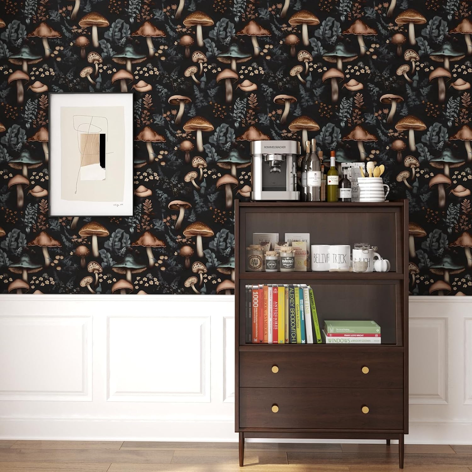 81PkYQH3M-L._AC_SL1500_.jpg Mushroom Wallpaper Black Peel and Stick Wallpaper Leaf Vintage Contact Paper Boho Dark Flower Wall Paper Removable Wallpaper Self Adhesive for Cabinet Drawers Wall Decor 17.5''x118.1'' - Image 6