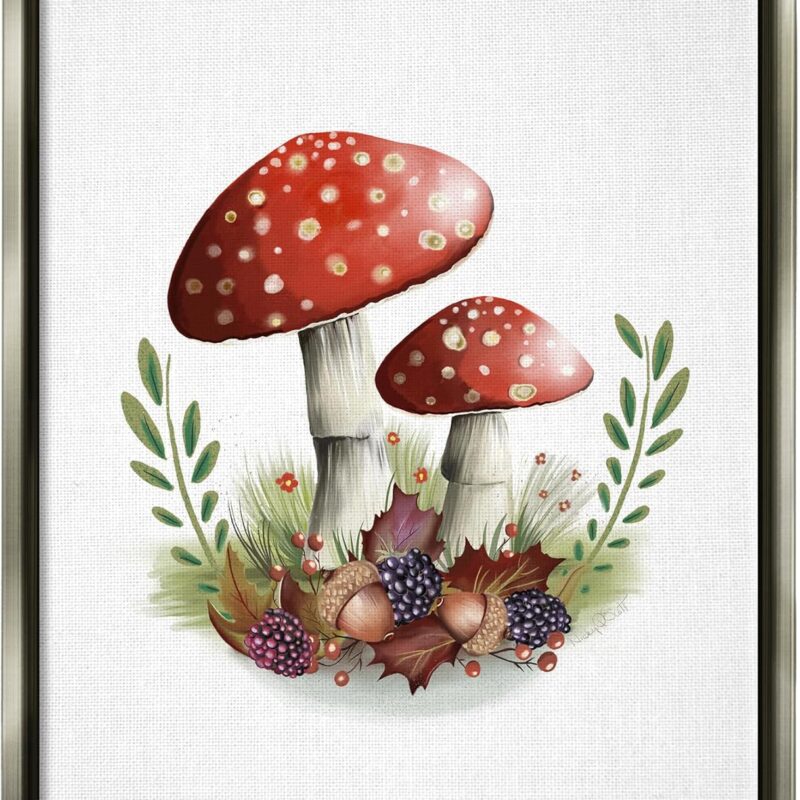Stupell Industries Red Mushrooms & Acorns Framed Floater Canvas Wall Art by Studio Q