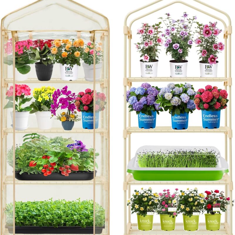 Garden 4-Tier Greenhouse – for Indoor Outdoor Gardening Hot House w/ Zippered Cover and Metal Shelves for Growing Vegetables, Flowers and Seedlings (PLGH704OWP)
