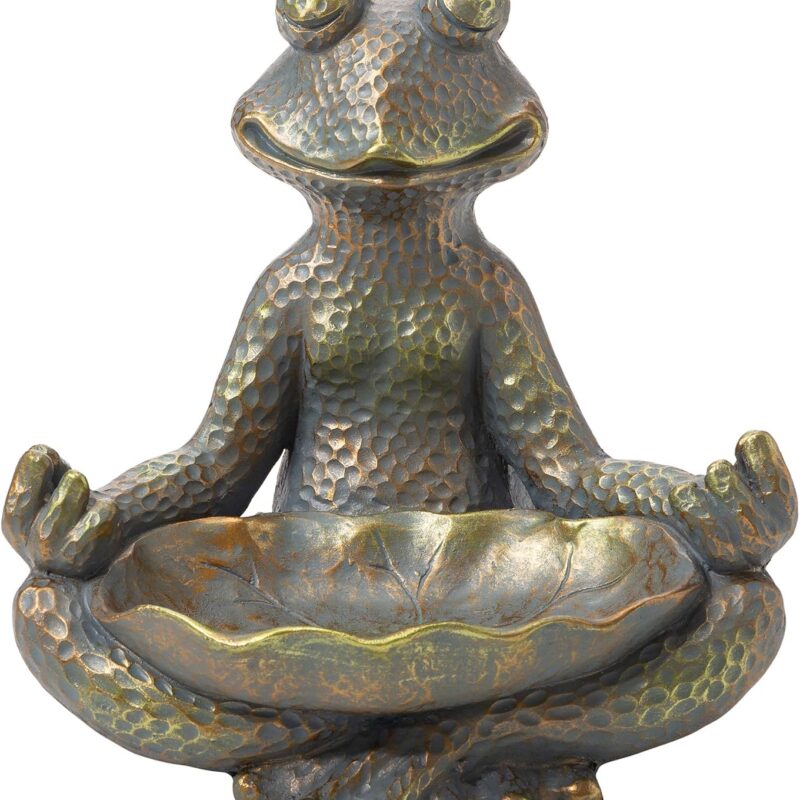 Glitzhome Meditating Pose Yoga Frog Garden Statue, 14.25 Inch Tall, Bronze