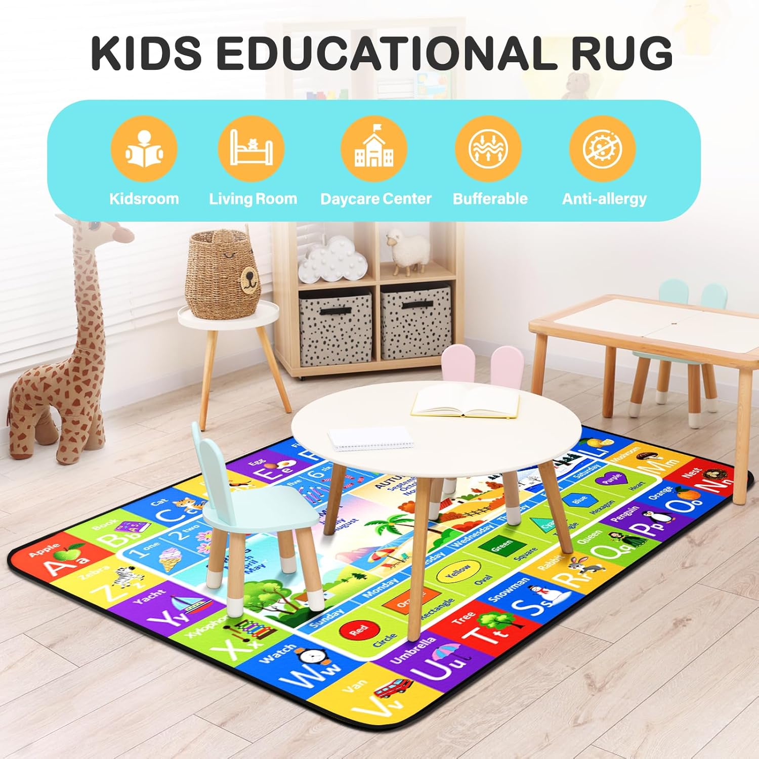 81SnnTloEL._AC_SL1500_.jpg ABC Rug for Kids Playroom, Alphabet Rug 5x7 Feet, Washable Play Mat Rug Non-Slip ABC Mats Classroom Carpet for Learning Letters, Animal, Shape, Color, Nursery Toddler Play Room Decor - Image 6