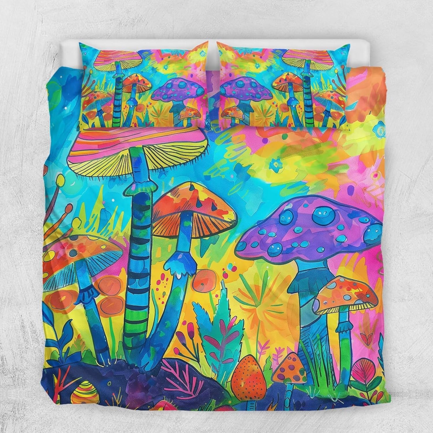 81SqCi2EJXL._AC_SL1500_.jpg 3PCS Colorful Mushroom Bedding Set, Kids Cartoon Hand Drawing Duvet Cover King, Plant Botanical Fungus Comforter Cover 2 Pillow Shams - Image 2